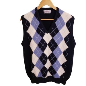 Titliest Collection Navy Blue Argyle 100% Lambswool Golf Sweater Vest Size Large